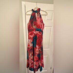 Floral Splash Print Cutout Halter Tie-up Neck Gown Maxi Dress